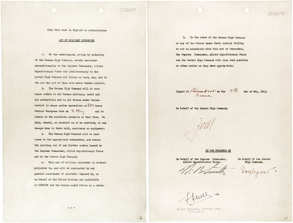 Акт о безоговорочной капитуляции Германии, Реймс, Франция, 7.5.1945 г.